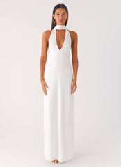 Alicia Satin Halter Maxi Dress - White
