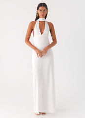 Alicia Satin Halter Maxi Dress - White