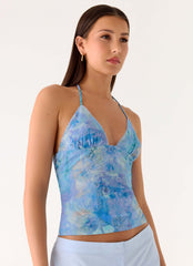 All At Once Halter Top - Aqua Paisley