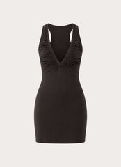 Amelina Ruched Mini Dress - Chocolate