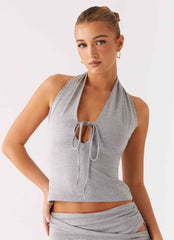 Amia Halter Top - Grey Marle