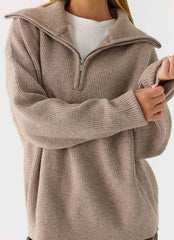 Eirena Quarter Zip Knit Sweater - Tan
