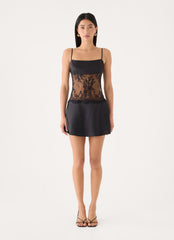 Eunia Lace Spliced Mini Dress - Black