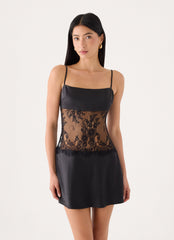 Eunia Lace Spliced Mini Dress - Black