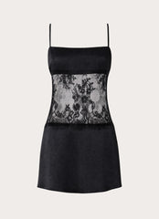 Eunia Lace Spliced Mini Dress - Black
