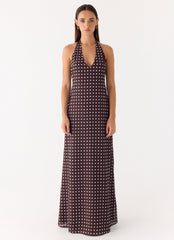 Float Away Maxi Dress - Chocolate Blue Dot
