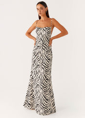 Gianni Cowl Maxi Dress - Zebra