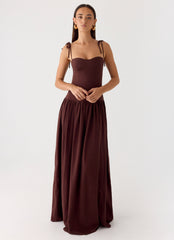 Giovanna Linen Maxi Dress - Chocolate Drizzle