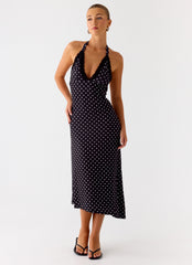 Illuminate Halter Midi Dress - Black Polkadot