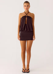 Jisoo Halter Mini Dress - Cool Chocolate