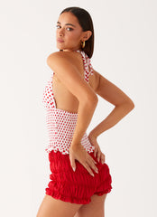 Kamren Halter Top - White Red Polka Dot