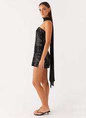 Kiesha Strapless Scarf Mini Dress - Black
