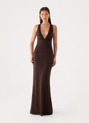 Lisandy Ruched Maxi Dress - Chocolate