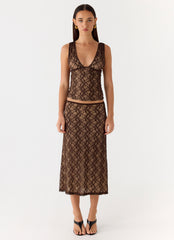 Malachie Lace Midi Skirt - Chocolate