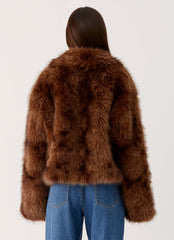 Miccy Cropped Faux Fur Coat - Chocolate