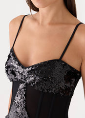Monnise Sequin Corset Mini Dress - Black