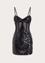 Monnise Sequin Corset Mini Dress - Black