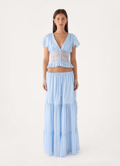 Morino Tiered Maxi Skirt - Blue