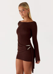 Niella Long Sleeve Wrap Mini Dress - Chocolate