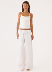 Norene Linen Wide Leg Pant - White