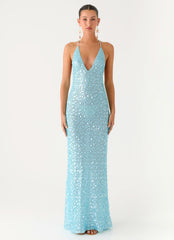 Ocean Views Sequin Maxi Dress - Blue