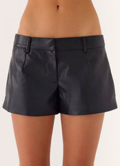 Oslo Faux Leather Mini Shorts - Black