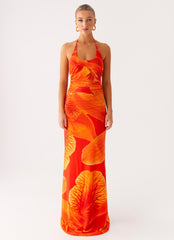 Palawan Mesh Maxi Dress - Orange Floral