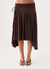 Perrie Asymmetrical Midi Skirt - Chocolate