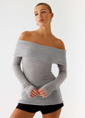 Romeo Bardot Knit Top - Grey