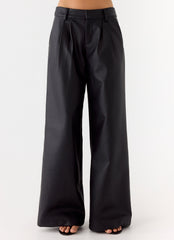 Samuel Low Rise Faux Leather Pants - Black