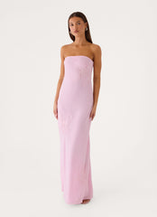 Sassafras Beaded Flower Strapless Maxi Dress - Soft Pink