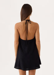 Soft Breeze Linen Mini Dress - Black