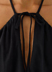 Soft Breeze Linen Mini Dress - Black