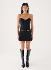 Sugar And Spice Faux Suede Pleat Mini Skirt - Black