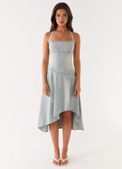 Tanisha Denim Midi Dress - Washed Blue