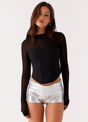 Tiara Sequin Mini Shorts - Silver