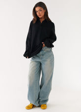 Torrie Oversized Polo Top - Black