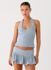 Vegas Nights Halter Neck Top - Blue