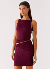 Velvet Wine Mini Dress - Boysenberry
