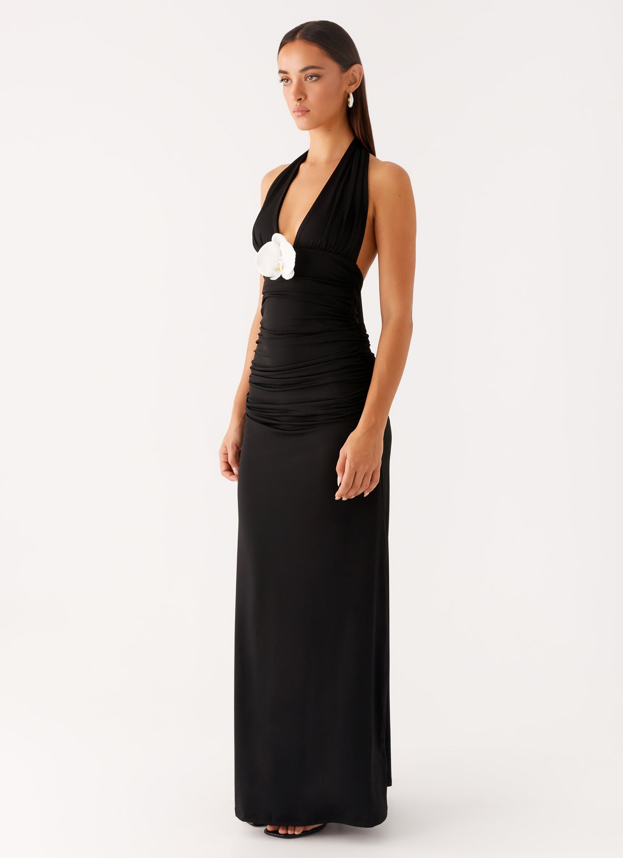 Adalie Halter Neck Midi Dress - Black