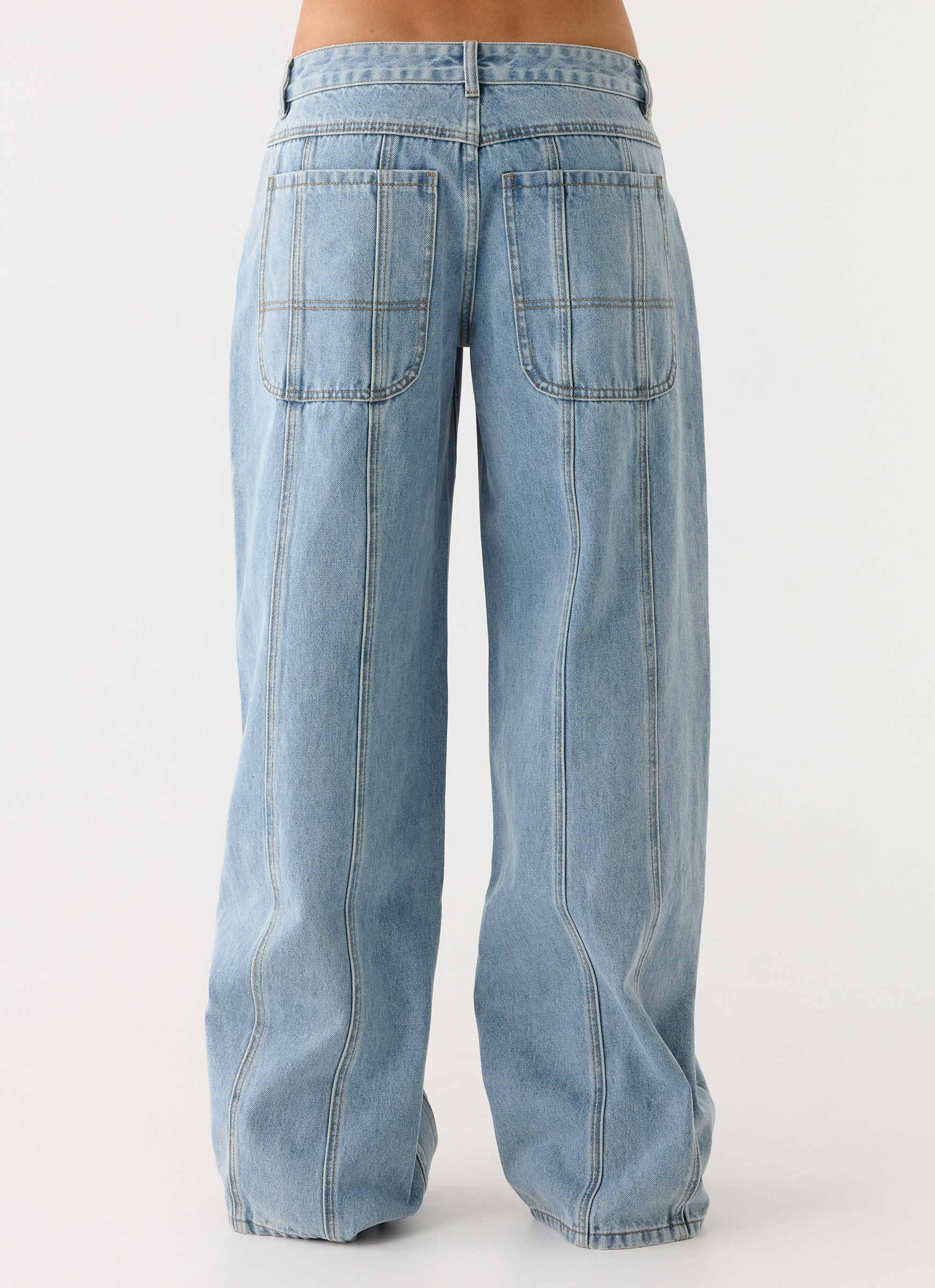 Johnny Low Rise Wide Leg Denim Jeans - Light Blue Wash