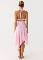 Faelie Halter Neck Asymmetrical Midi Dress - Pink