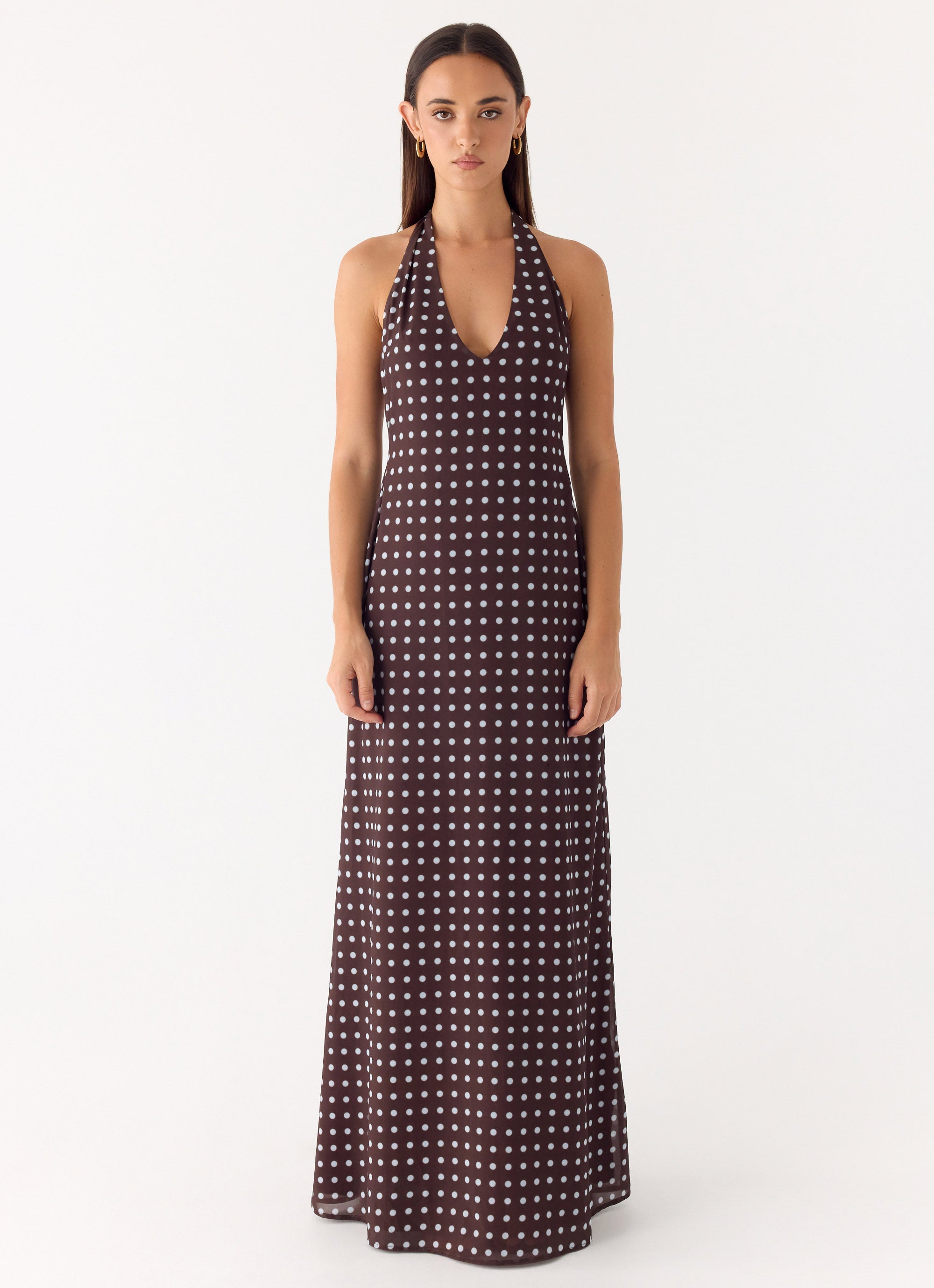 Float Away Maxi Dress - Chocolate Blue Dot