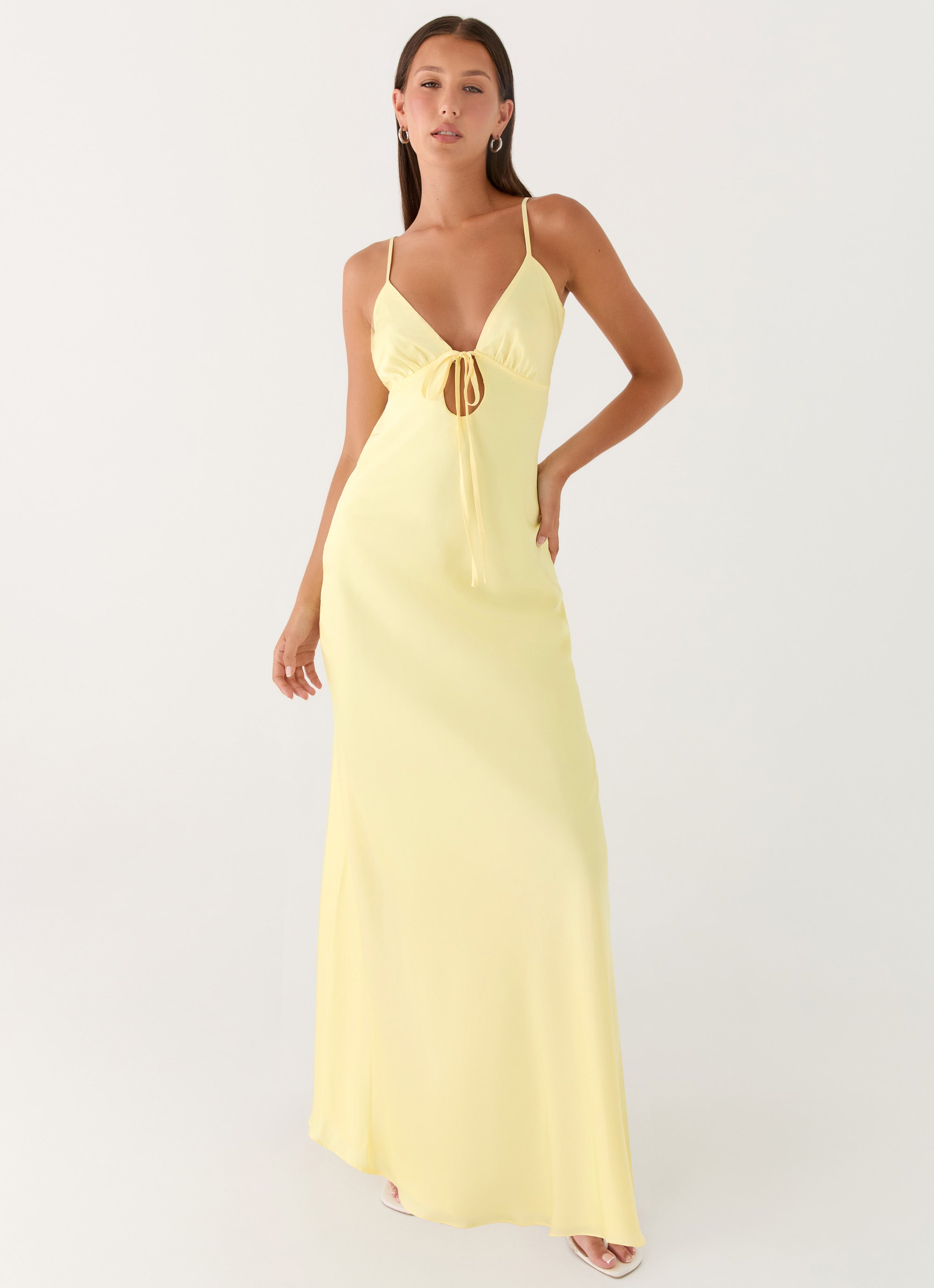 Flora Satin Maxi Dress - Lemon