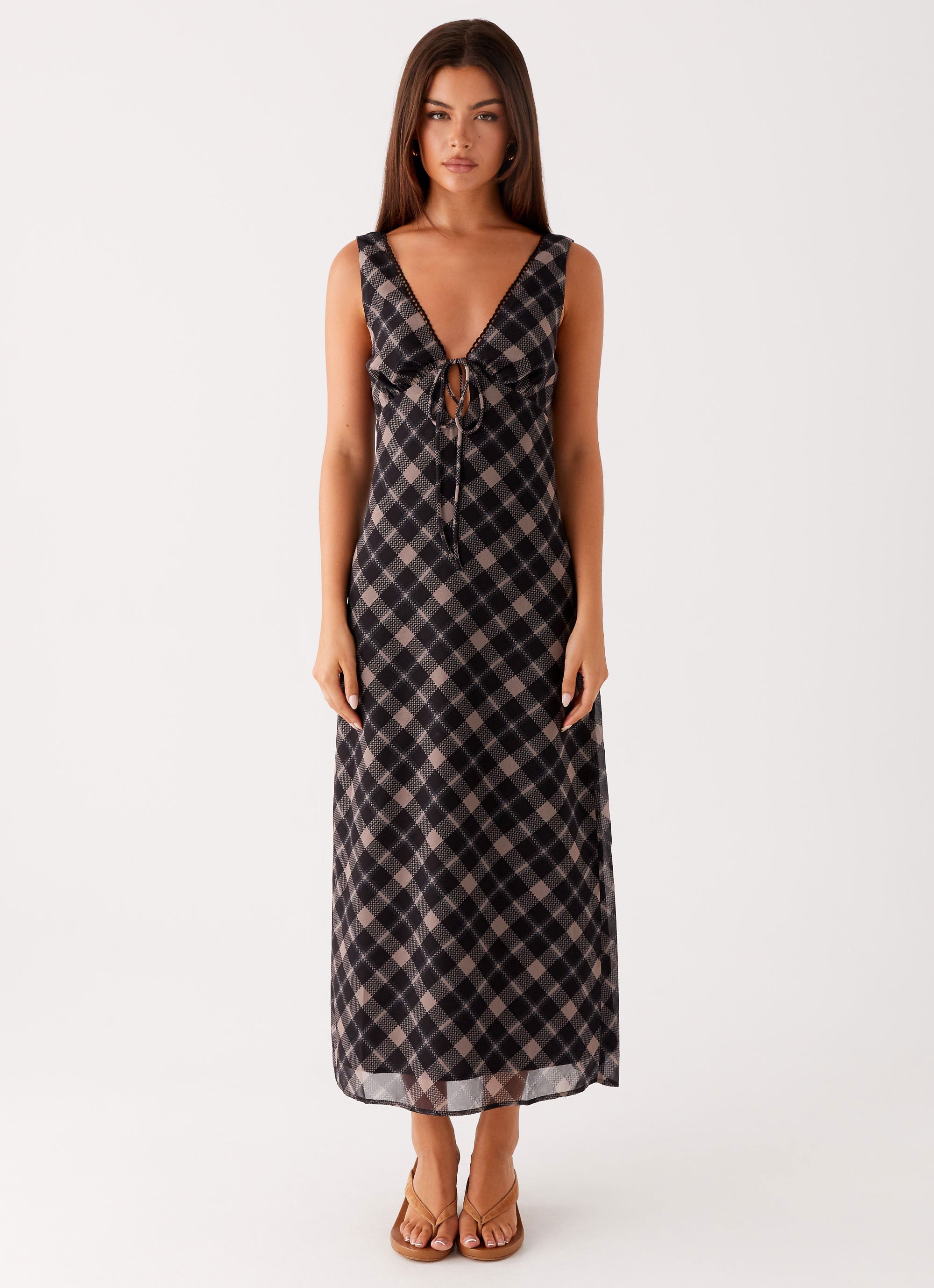Gianna Midi Dress - Taupe Check