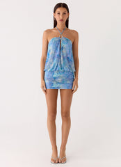 Jisoo Halter Mini Dress - Aqua Paisley
