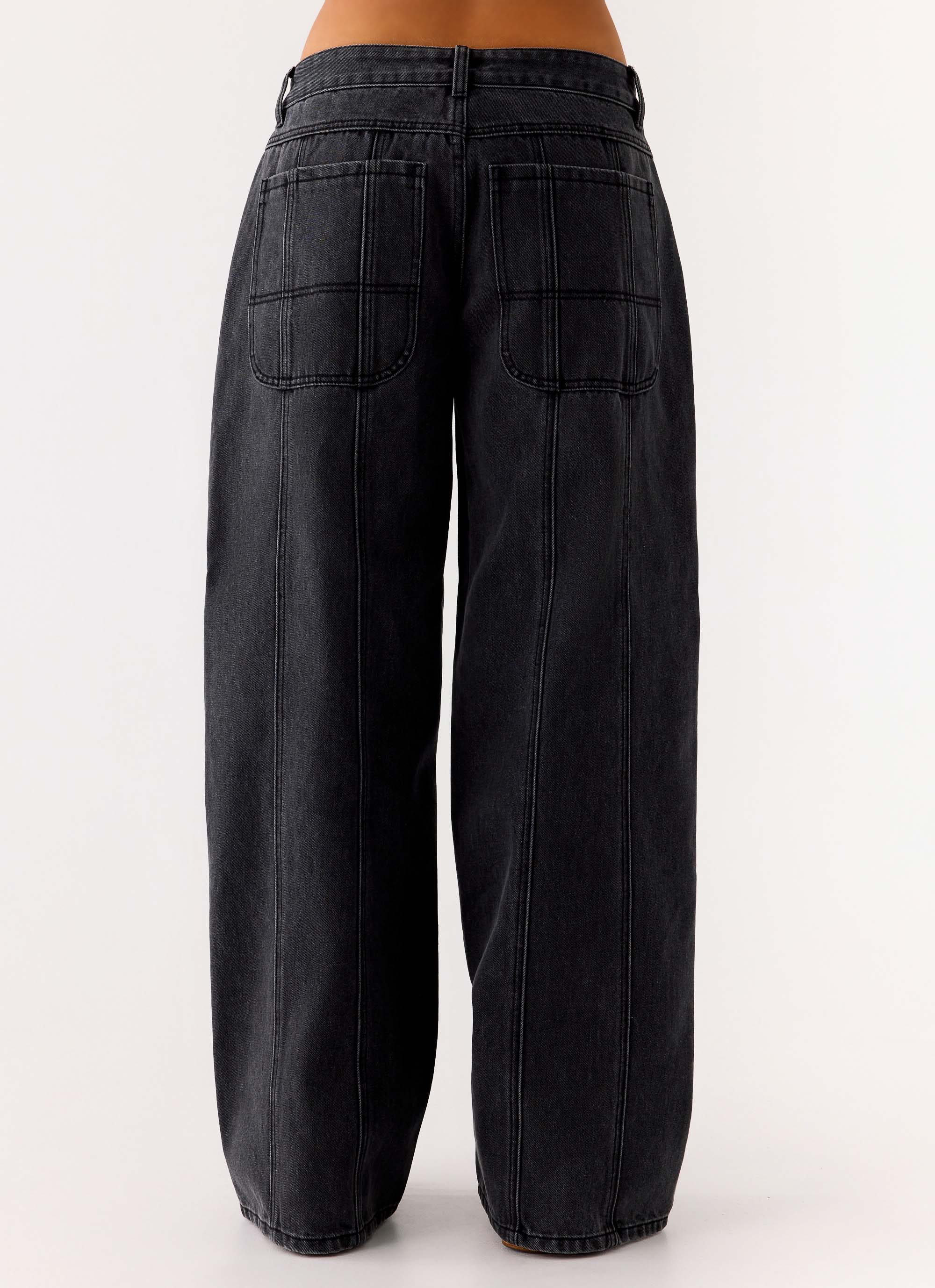 Johnny Low Rise Wide Leg Denim Jeans - Grey Charcoal
