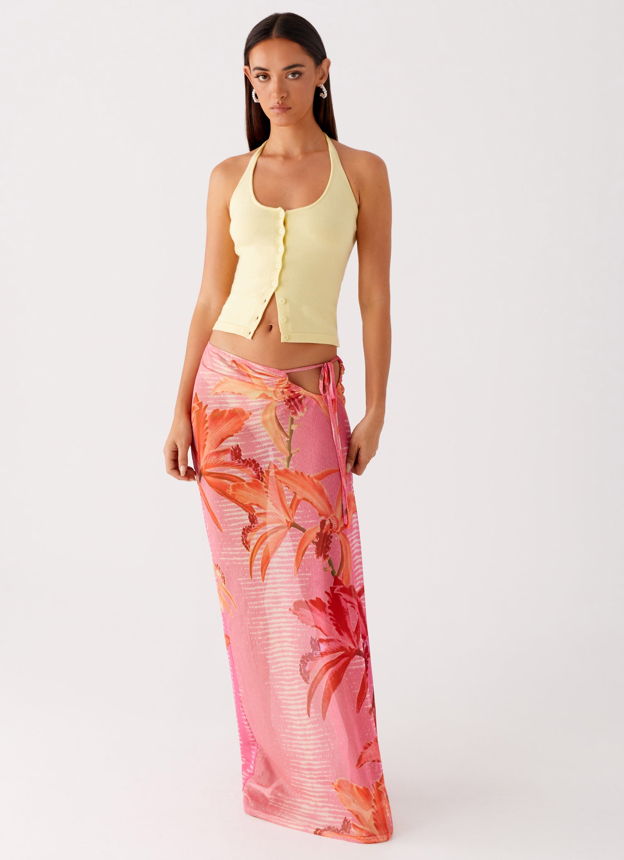 Jovani Maxi Skirt - Tropical Pink Print