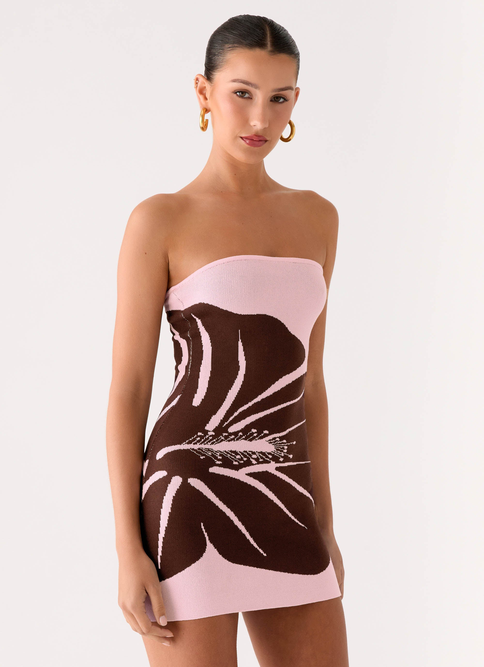Kader Strapless Knit Mini Dress - Espresso Meadow