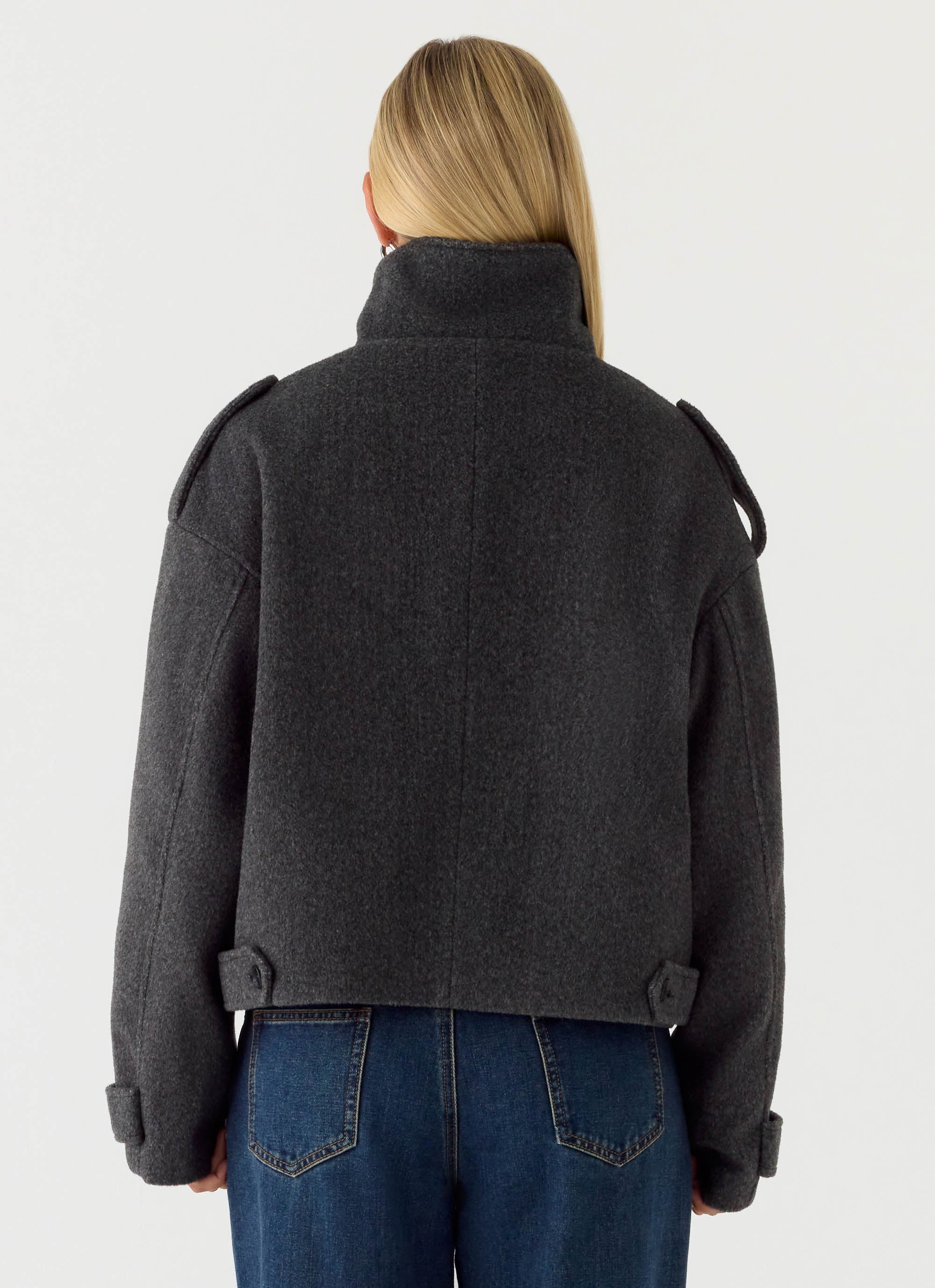Kaiden Faux Wool Bomber Jacket - Charcoal